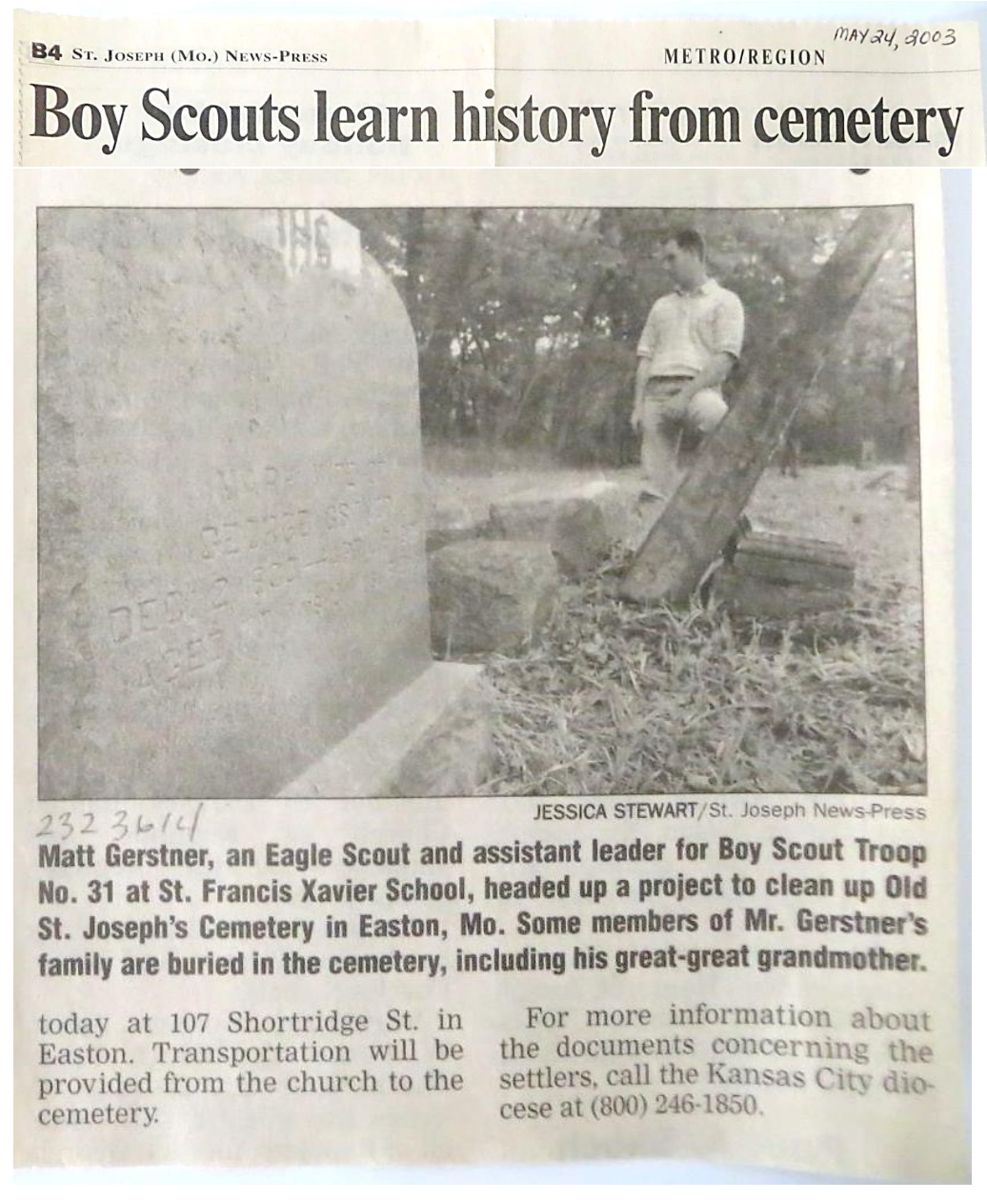 Newspaper clipping: Boy Scouts learn history from cemetery